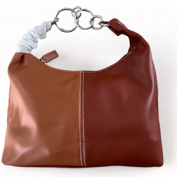 NWT URBAN OUTFITTERS Two Tone Brown Vegan Leather Handbag Purse Silver Accent - Picture 15 of 16